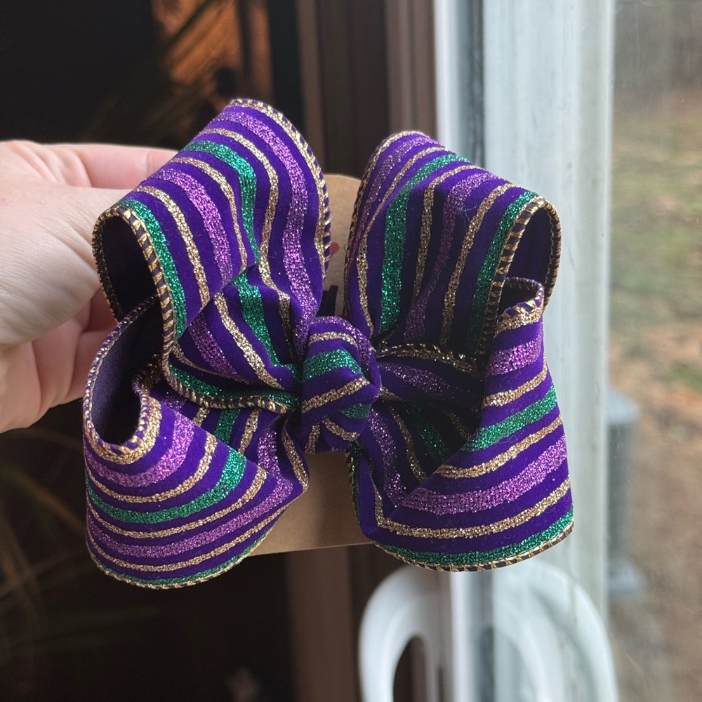 Vibrant Striped Hair Bow for Kids Mardi Gras